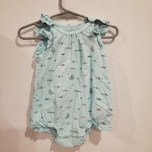 GAP 6-12 Month Light Blue Baby Romper with Mermaid Fish Design
